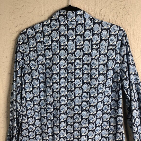 J Mclaughlin Top Womens Medium Blue Peacocks Print All Over Classic Cotton - Picture 15 of 15